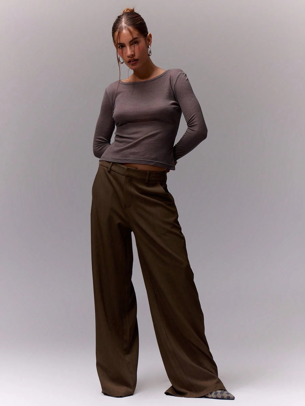 Dark Grey Loose Tailored Trousers
