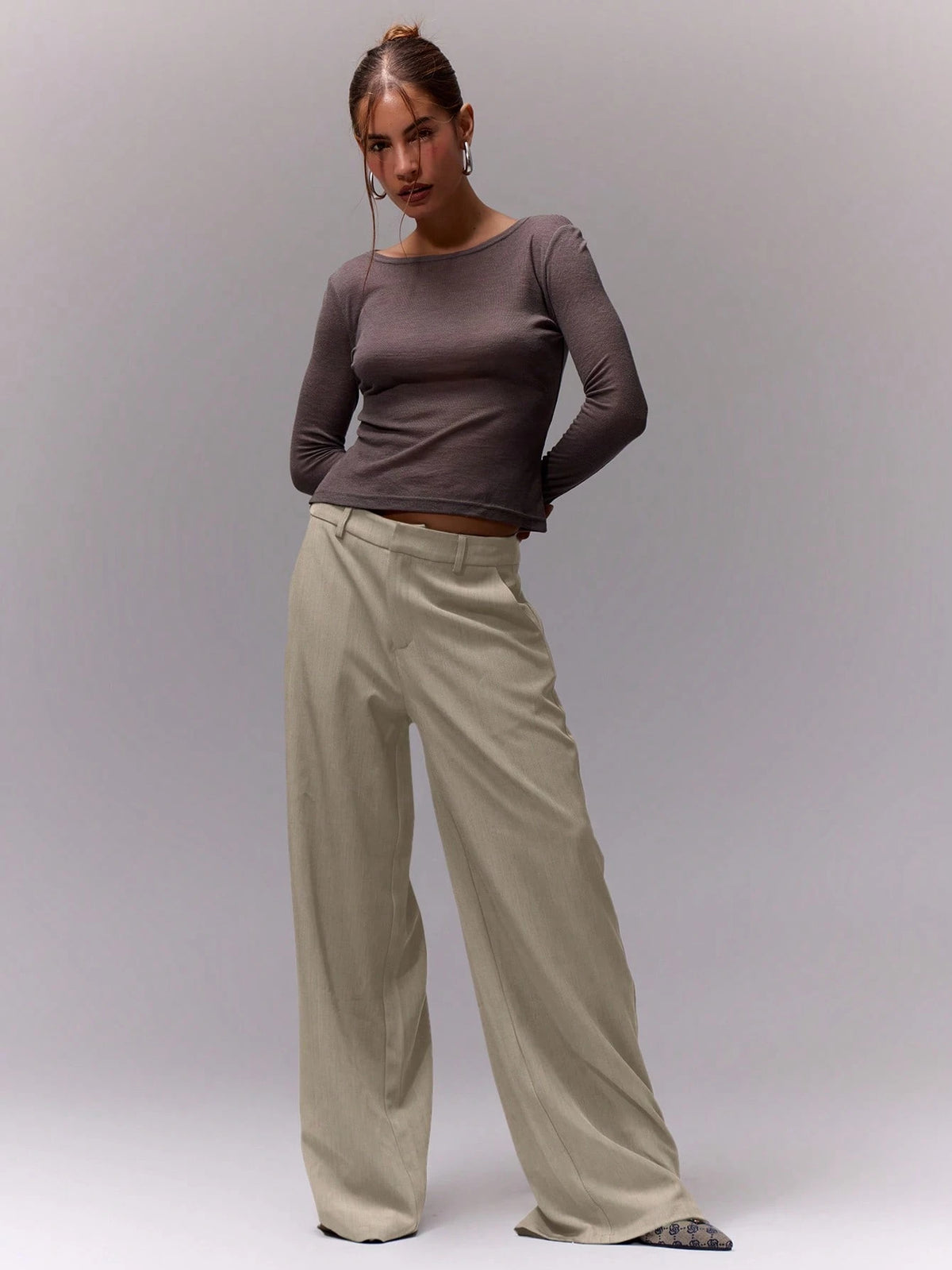 Beige Loose Tailored Trousers