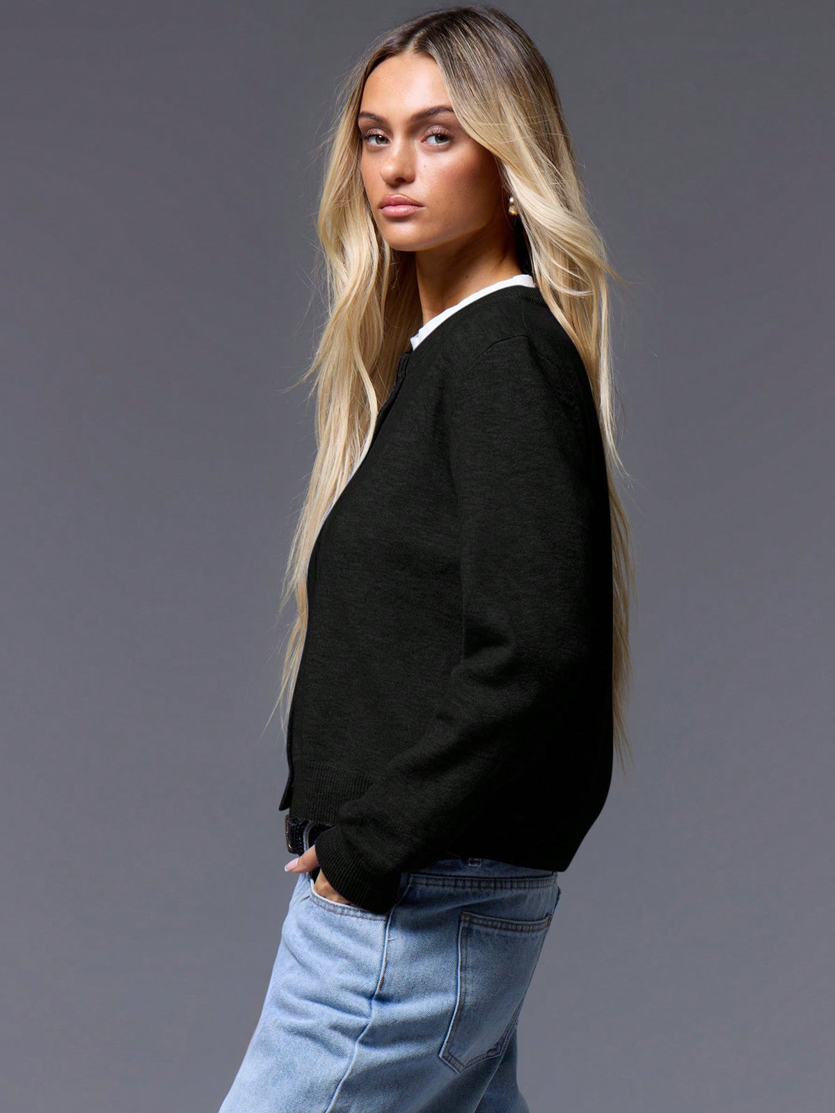 Black Knit Button Cardigan