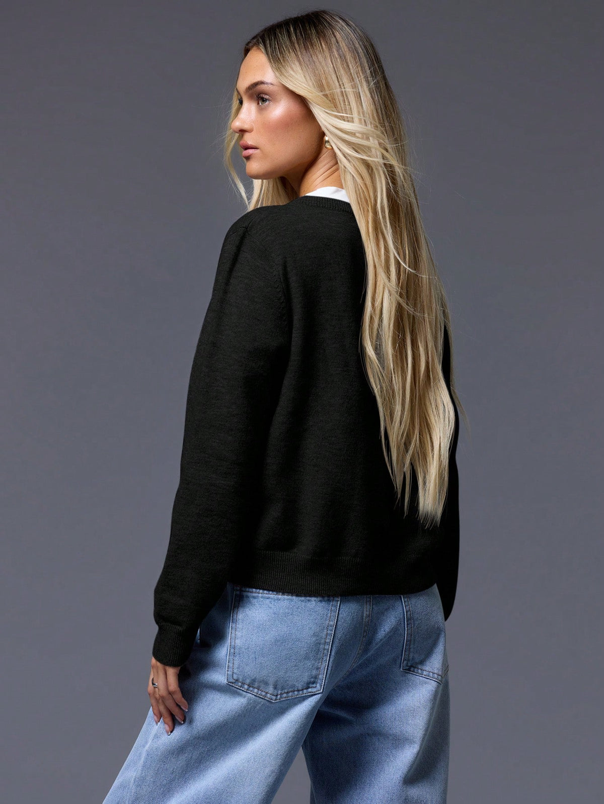 Black Knit Button Cardigan