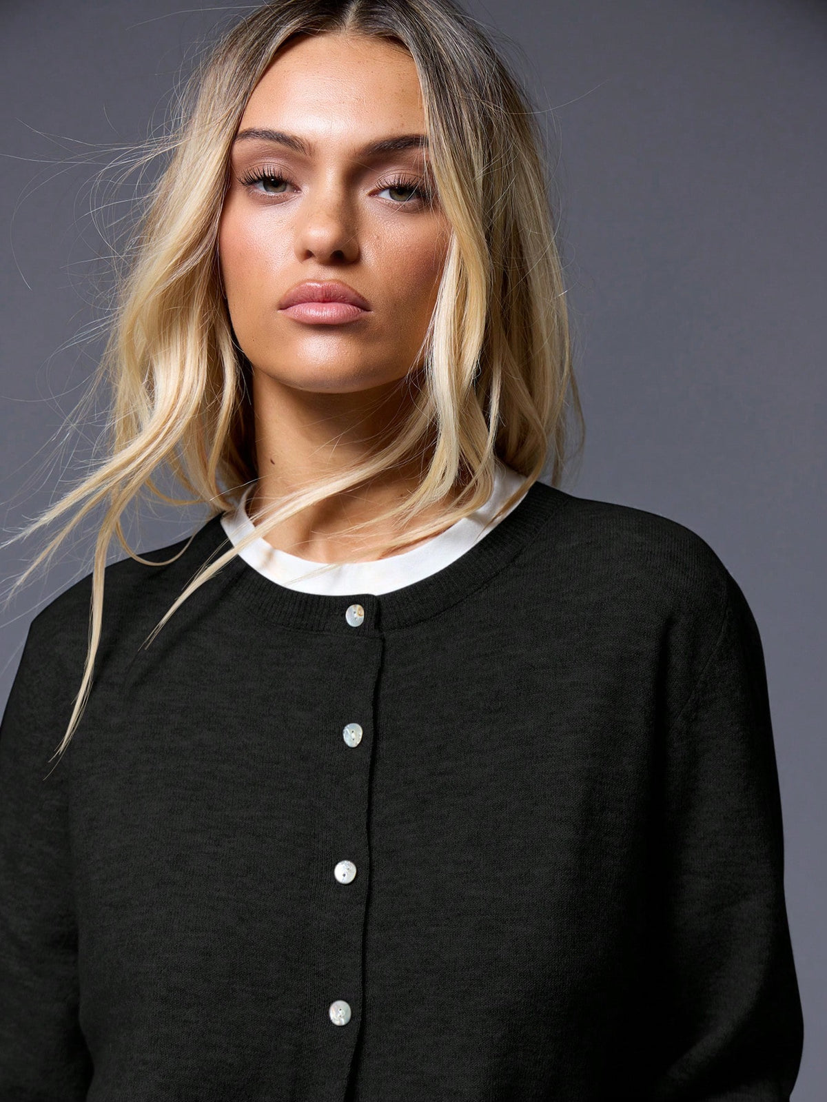 Black Knit Button Cardigan