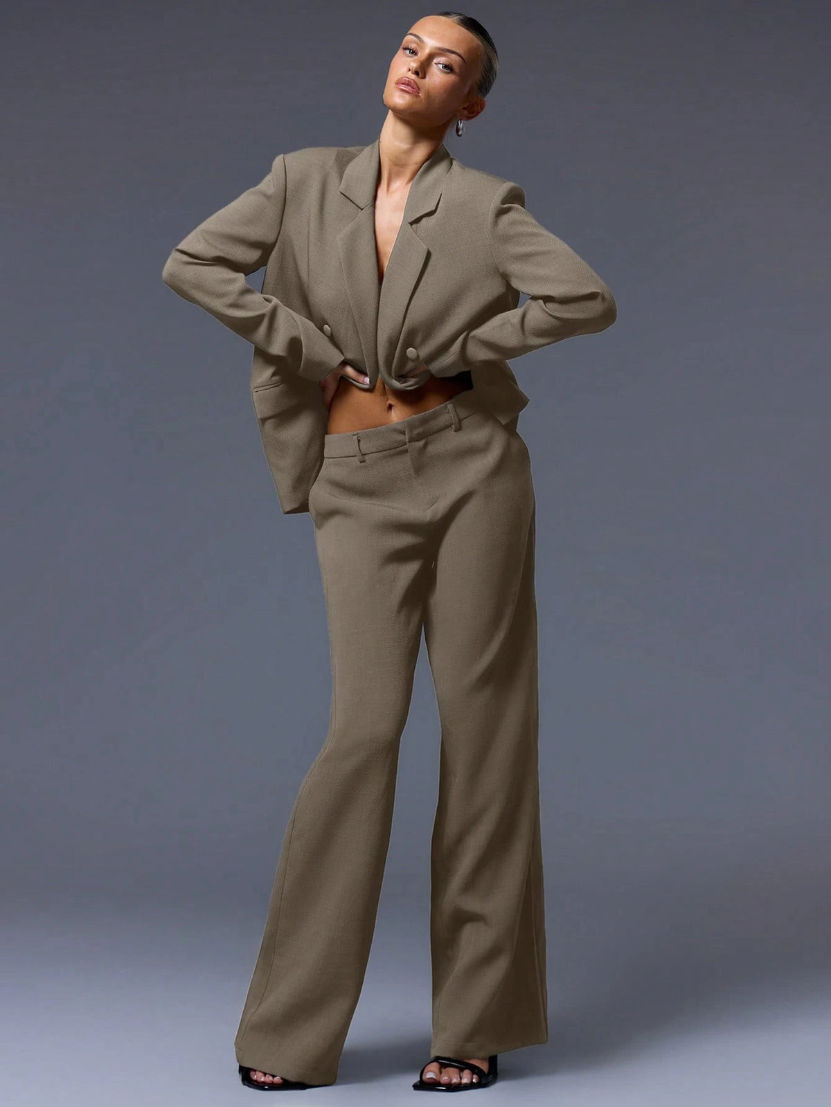 Khaki Low Rise Tailored Trousers