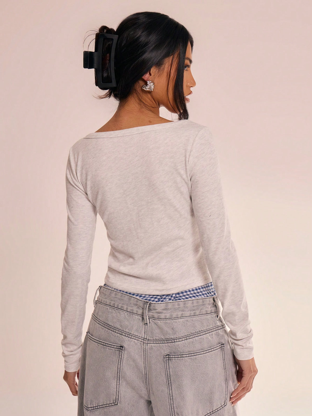Grey Button Front Crop Top