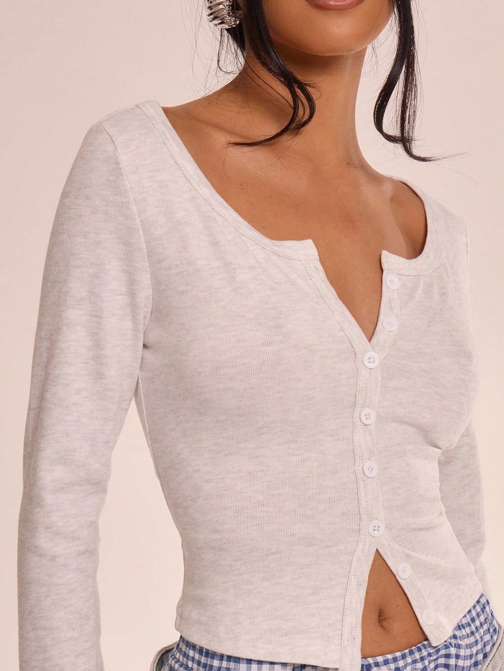Grey Button Front Crop Top