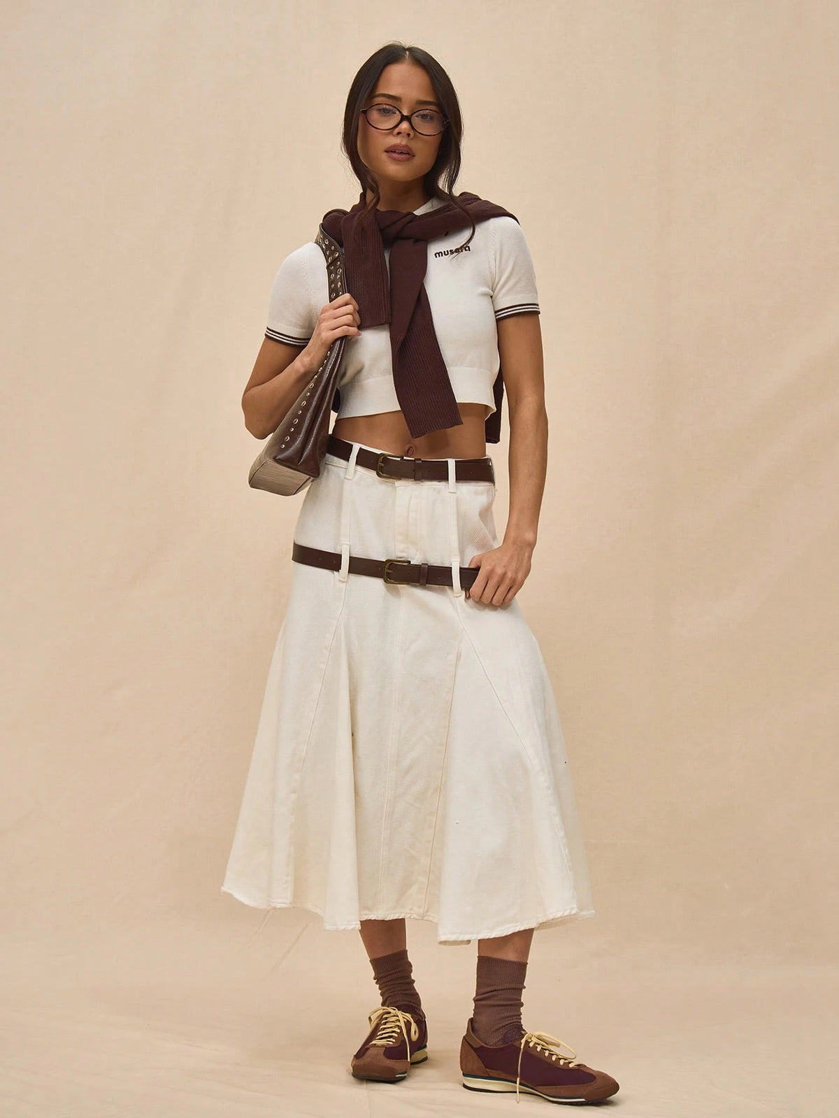 White Denim Midi Skirt
