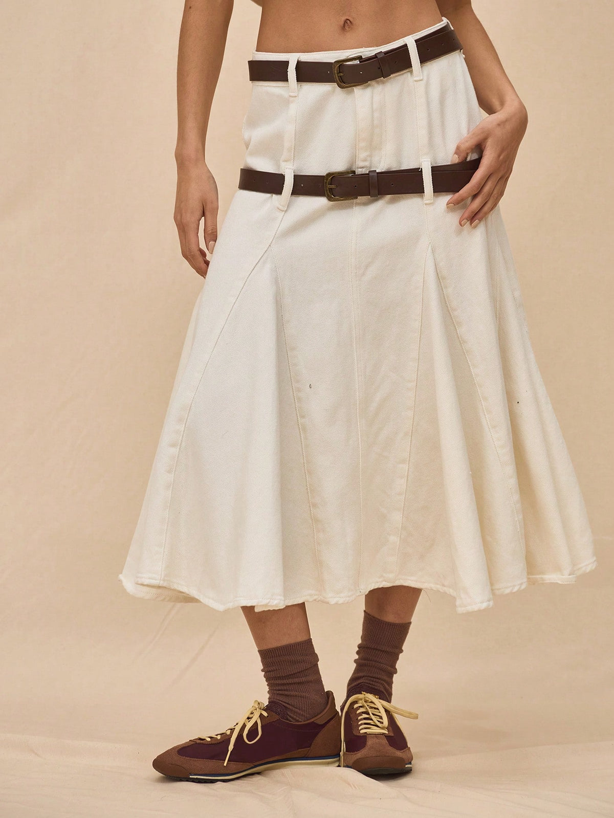 White Denim Midi Skirt