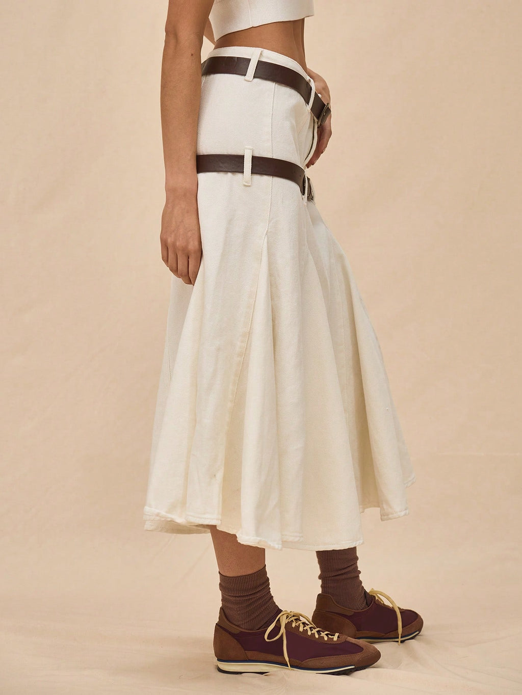 White Denim Midi Skirt