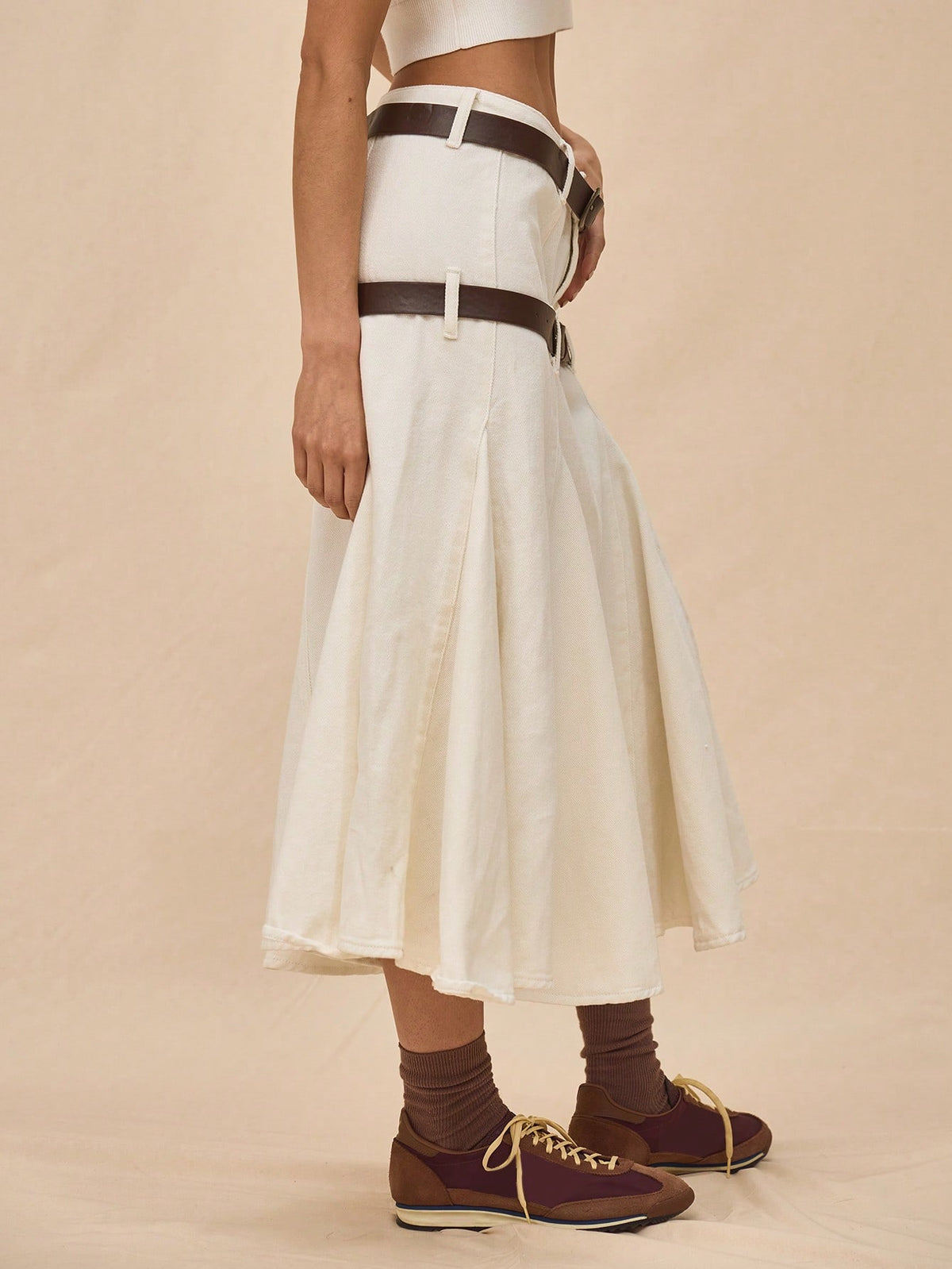 White Denim Midi Skirt