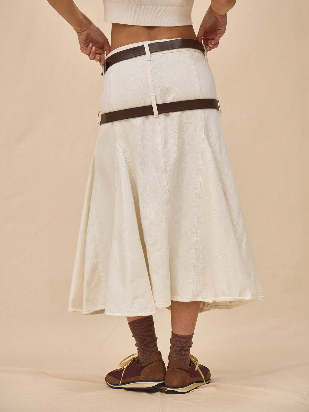White Denim Midi Skirt