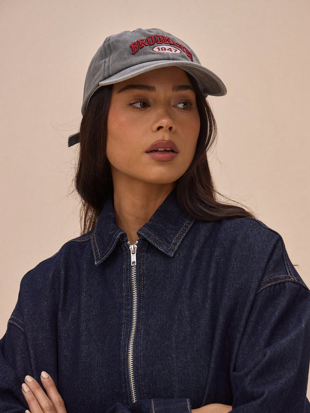 Dark Wash Cropped Zip Denim Jacket