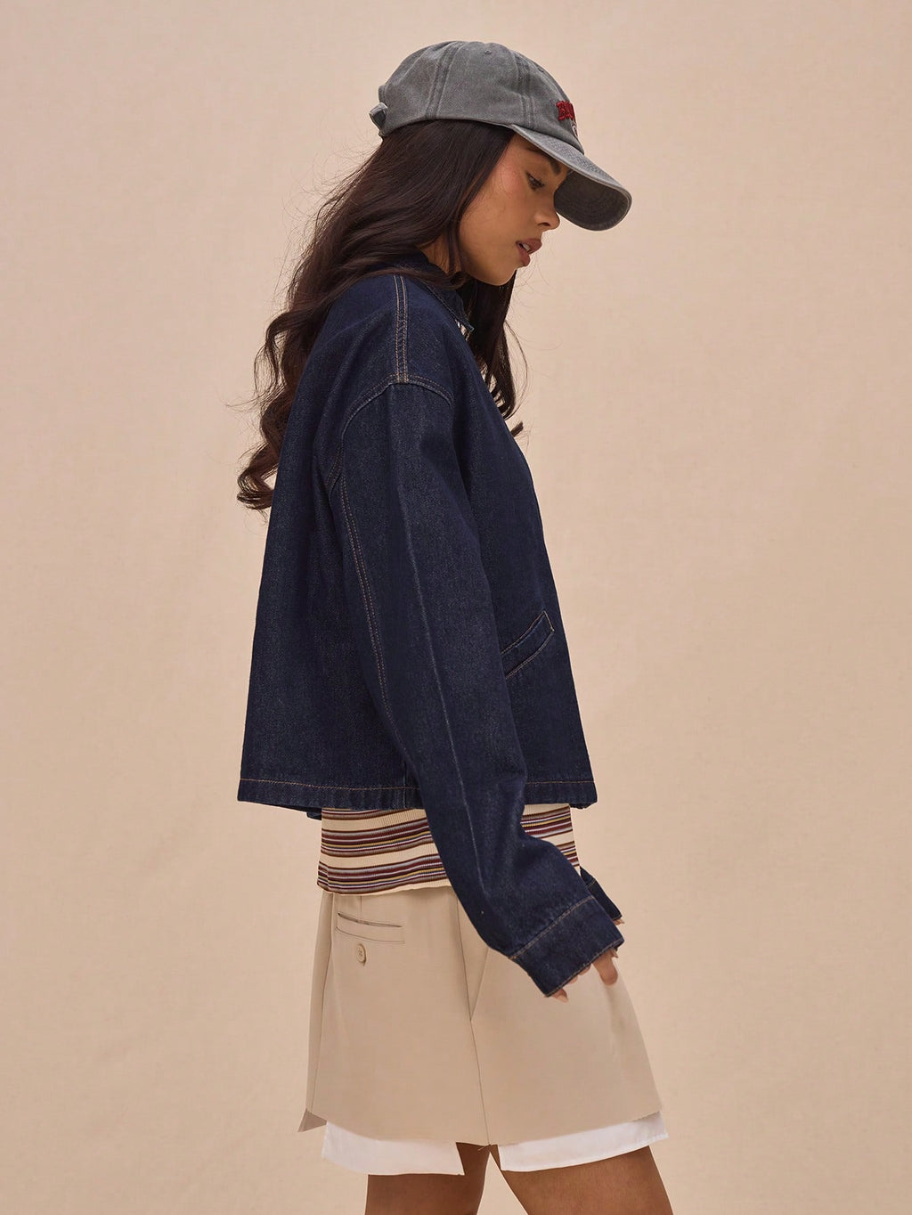 Dark Wash Cropped Zip Denim Jacket