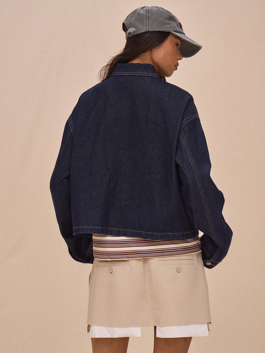 Dark Wash Cropped Zip Denim Jacket