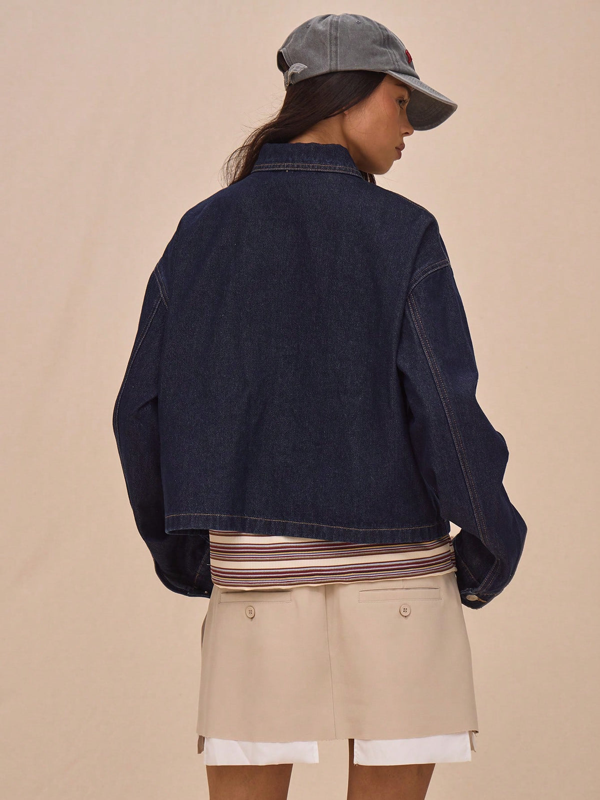 Dark Wash Cropped Zip Denim Jacket