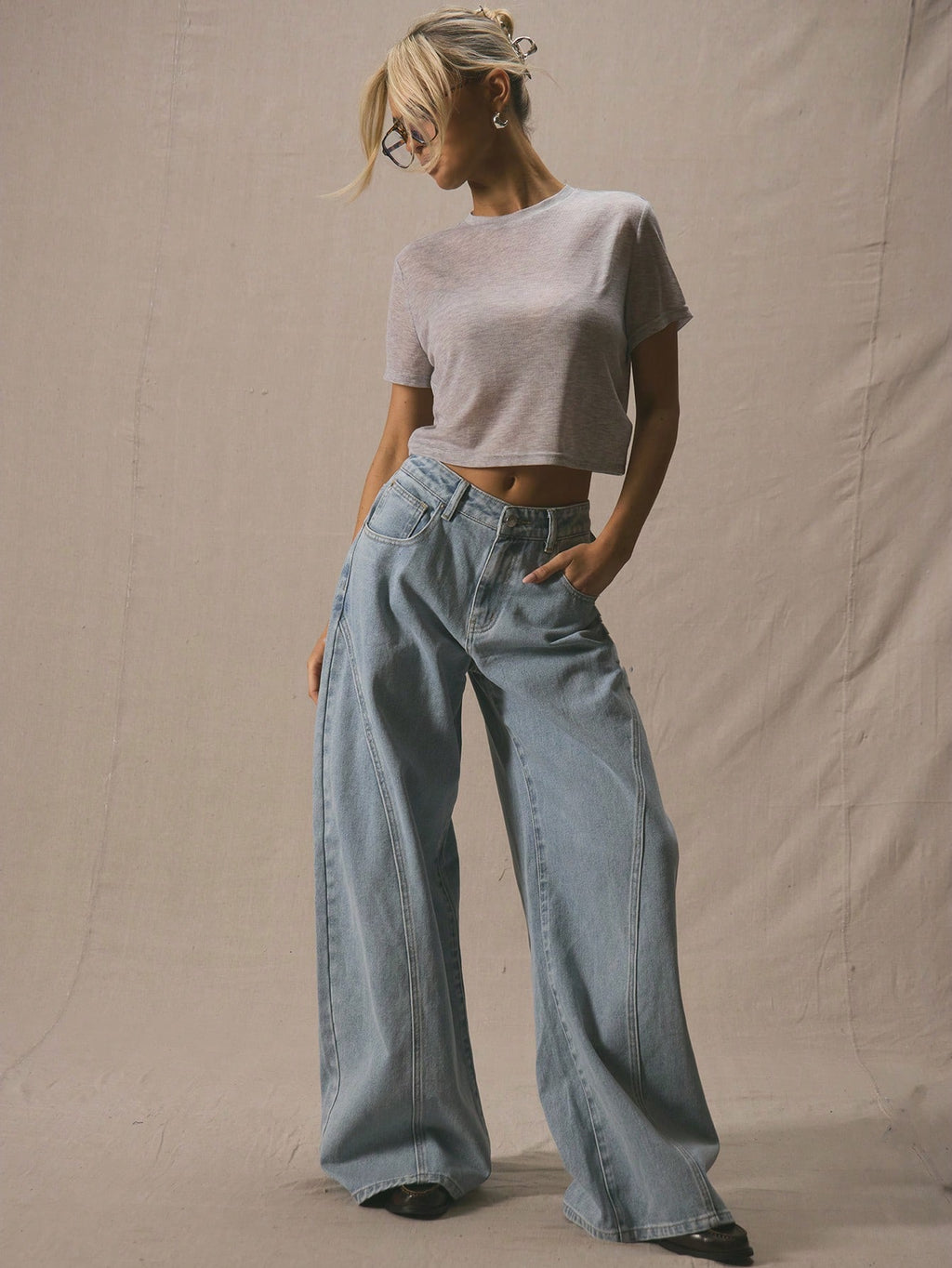 Blue Flare Leg Cotton Jeans