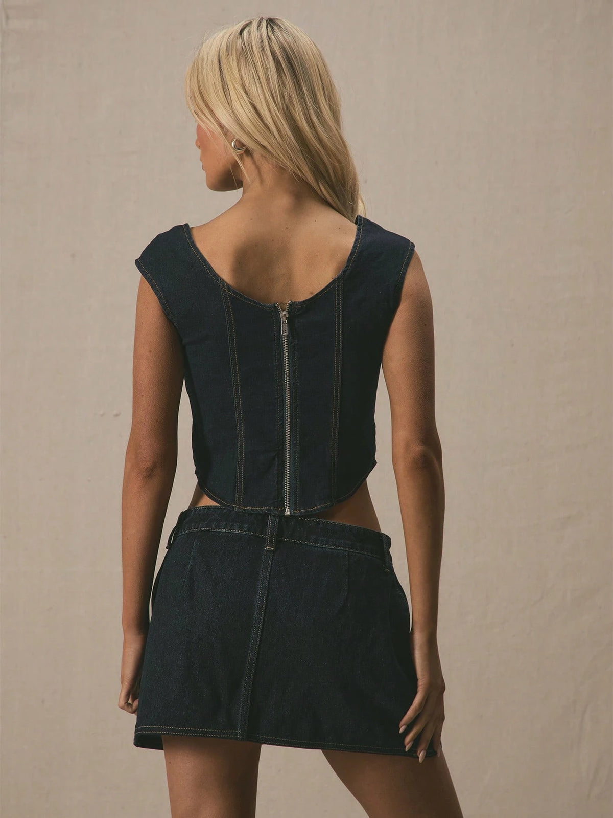 Blue Denim Square Neck Crop Top