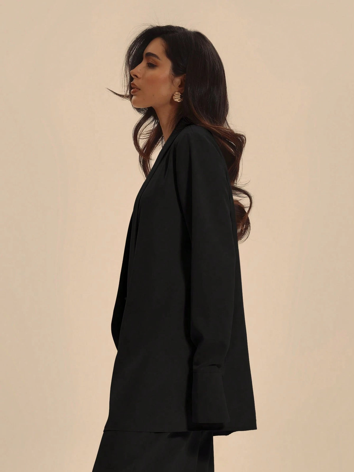 Black Shawl Collar Longline Shirt