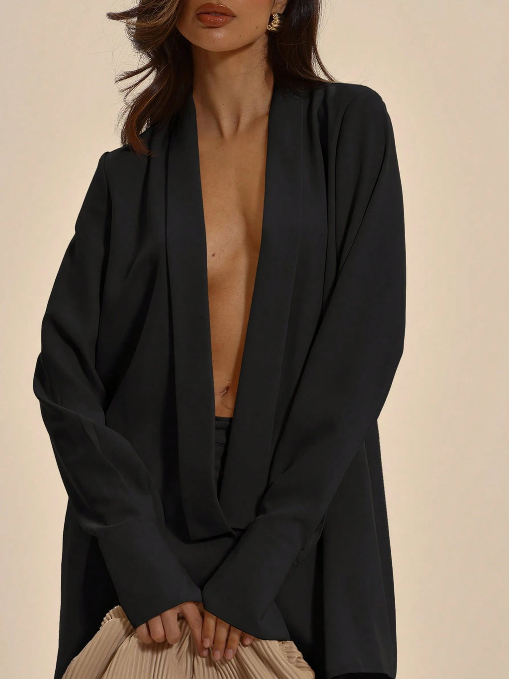 Black Shawl Collar Longline Shirt