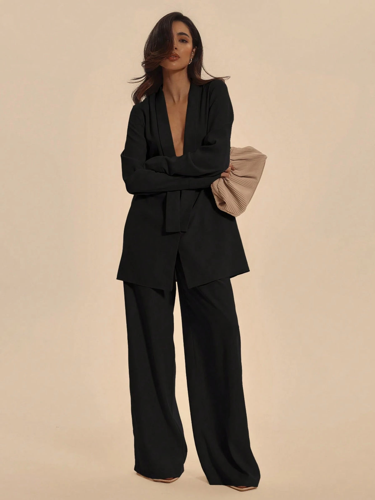 Black Shawl Collar Longline Shirt