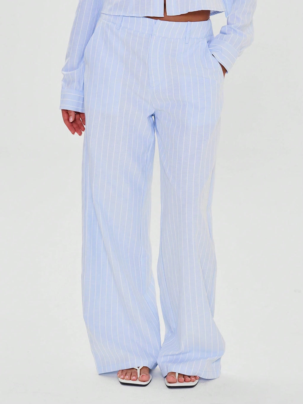 Baby Blue Pinstripe Straight Leg Trousers