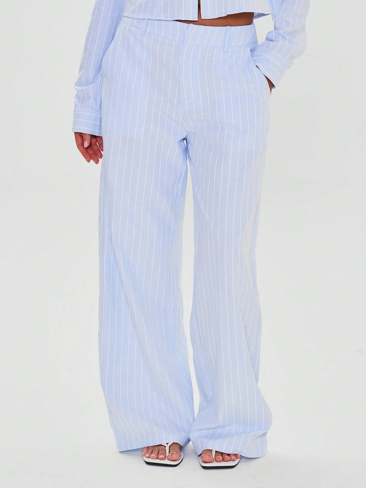 Baby Blue Pinstripe Straight Leg Trousers