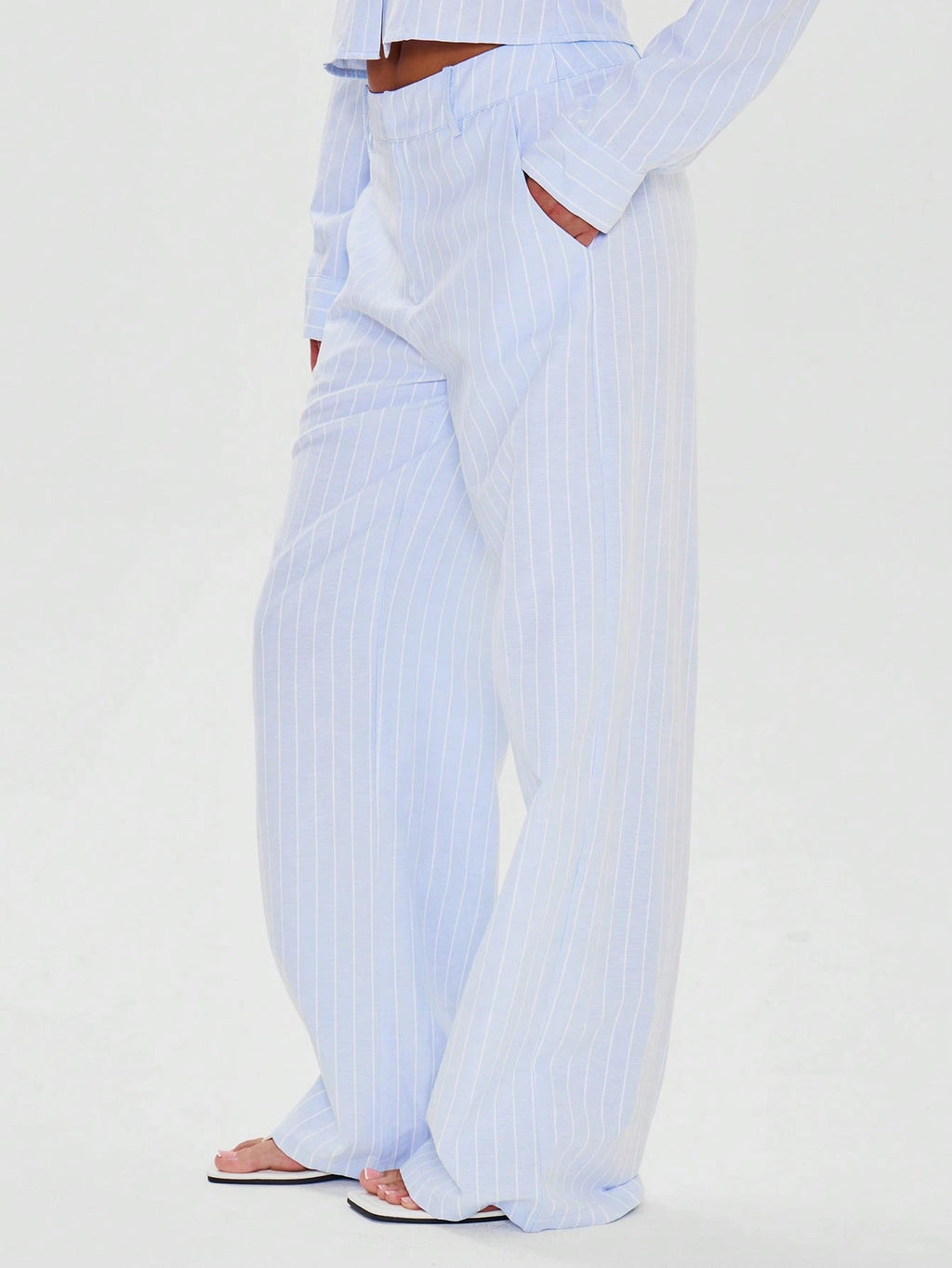 Baby Blue Pinstripe Straight Leg Trousers
