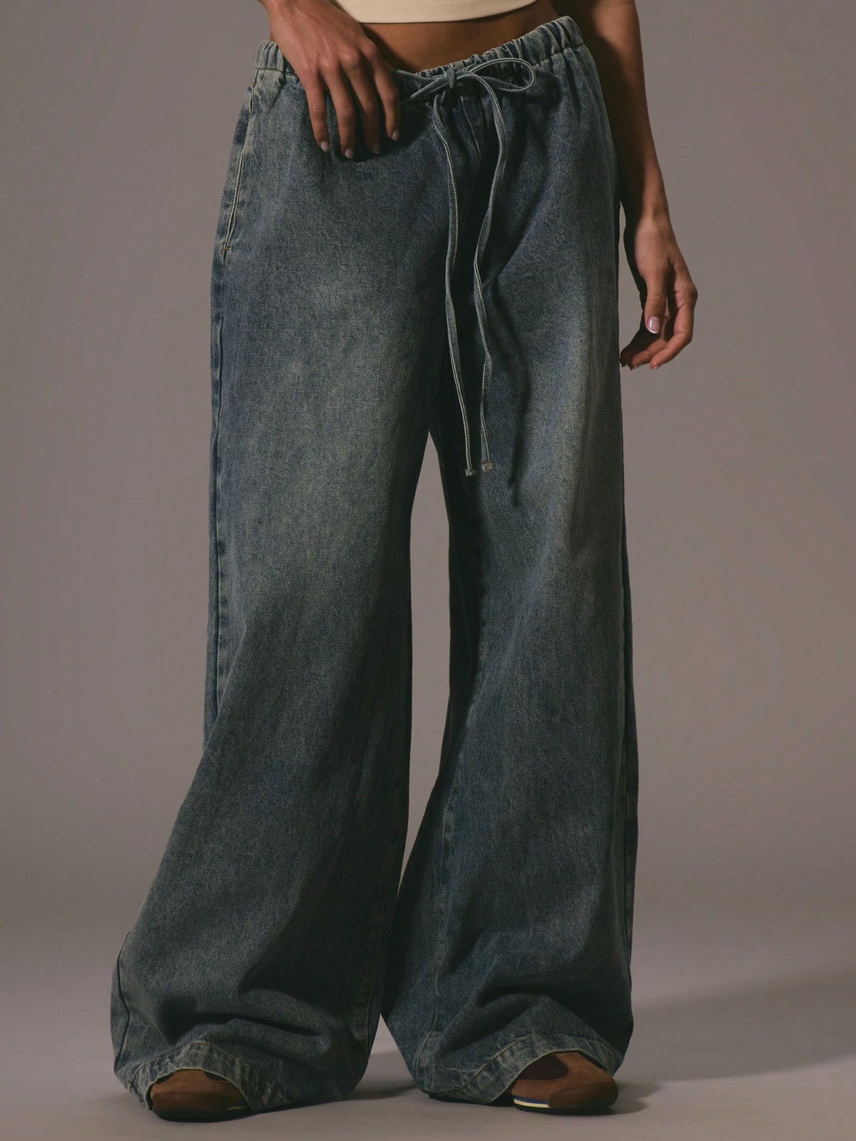 Blue Wide Leg Denim Trousers