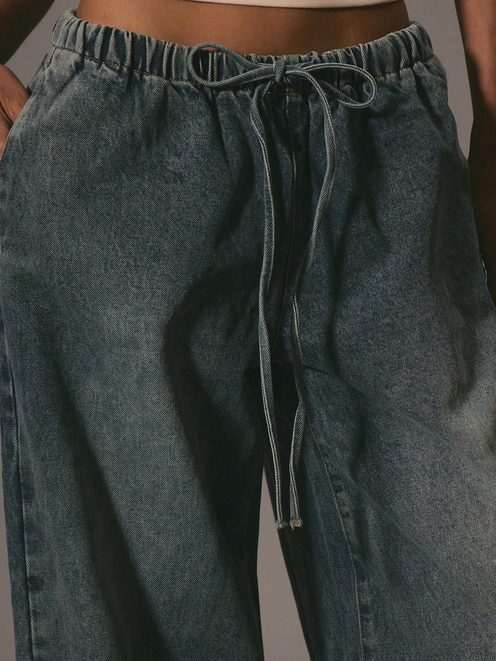 Blue Wide Leg Denim Trousers