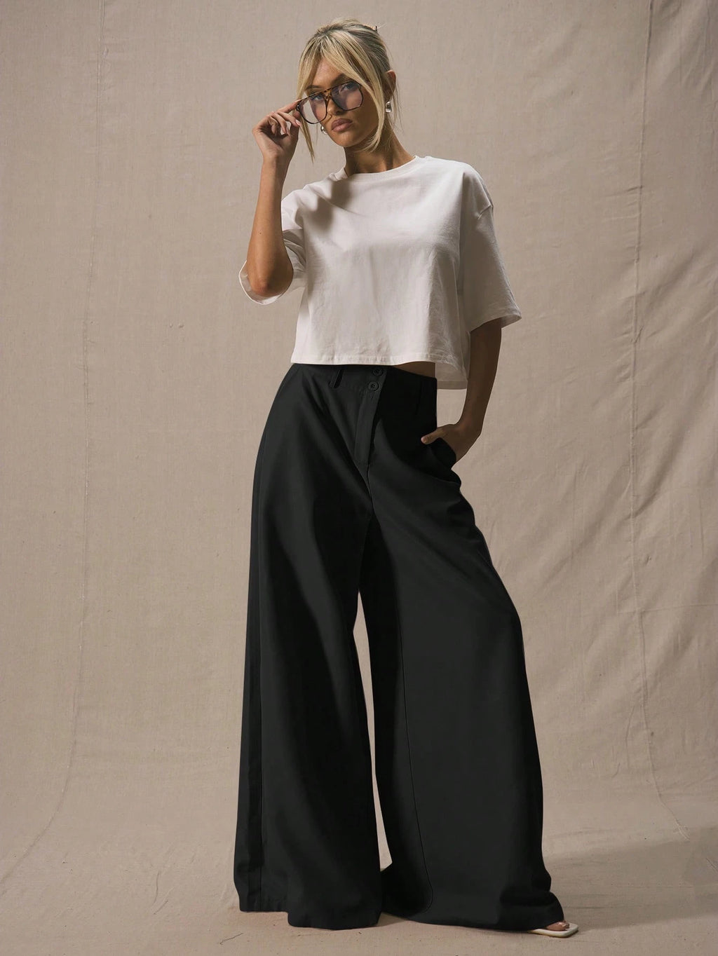 Black Extreme Wide Leg Tailored Trousers