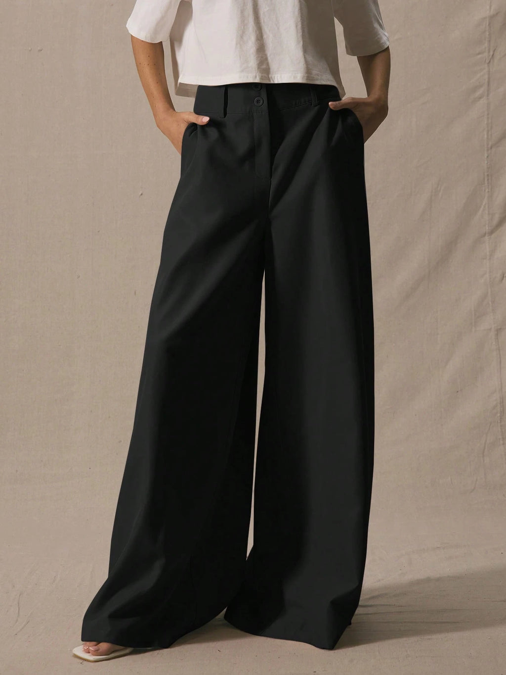 Black Extreme Wide Leg Tailored Trousers