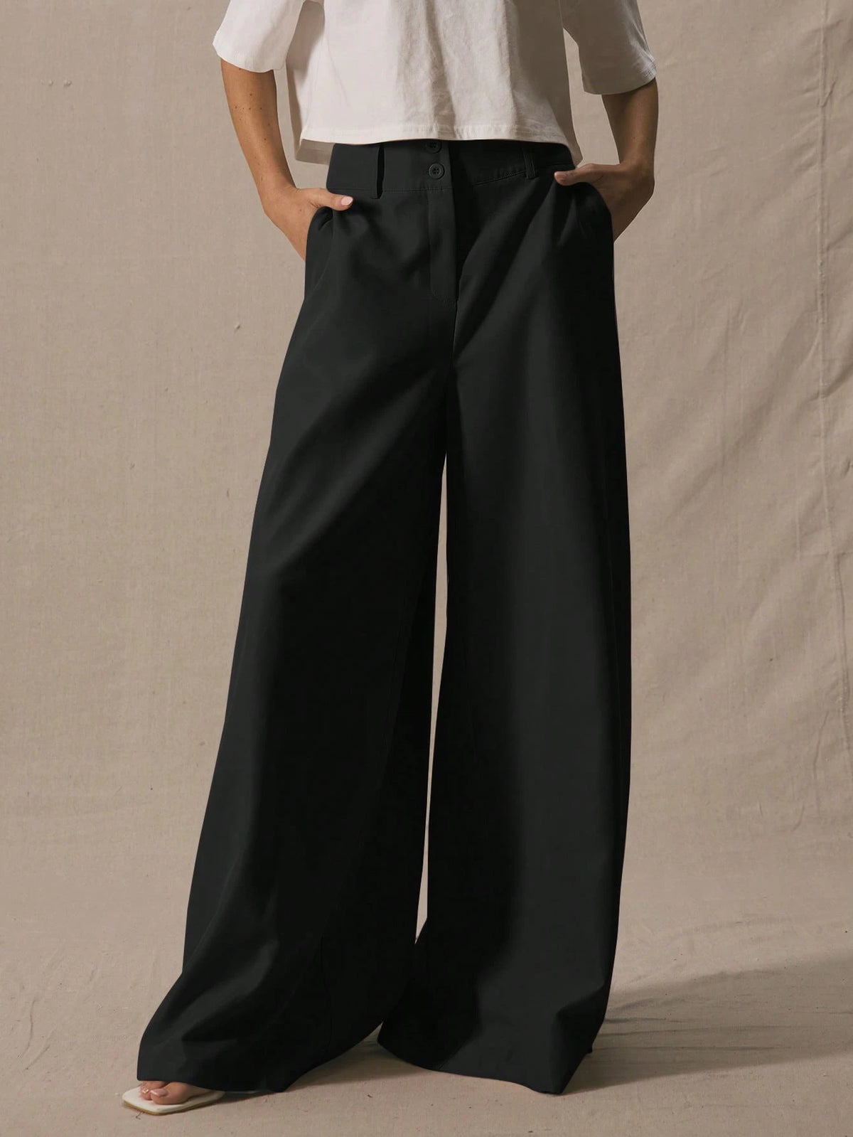 Black Extreme Wide Leg Tailored Trousers