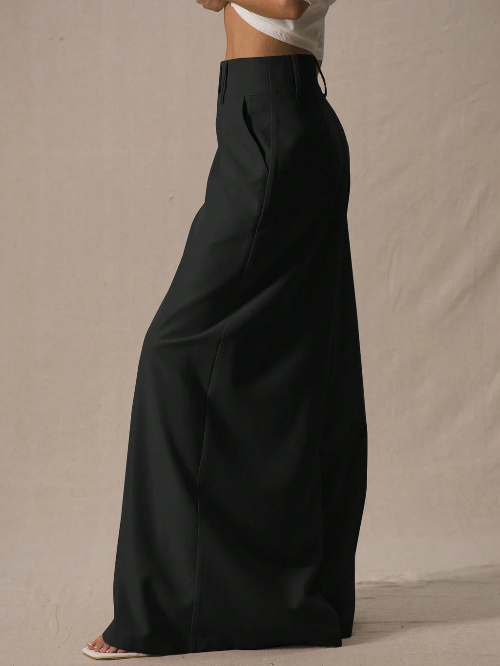 Black Extreme Wide Leg Tailored Trousers