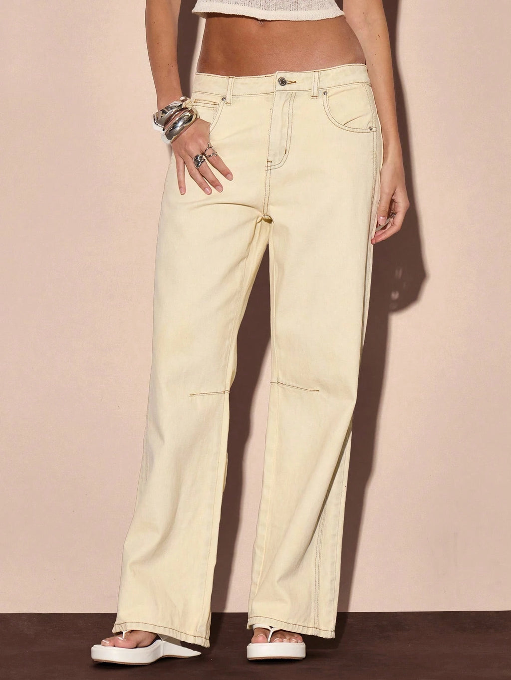 Yellow Washed Straight Leg Jeans