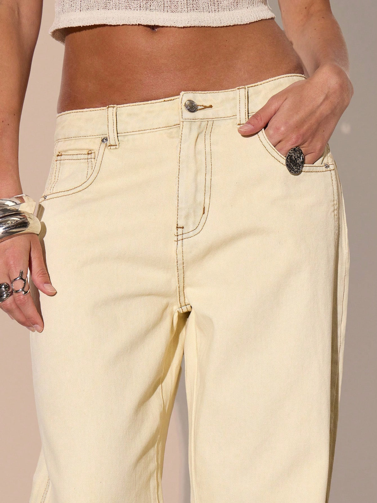 Yellow Washed Straight Leg Jeans