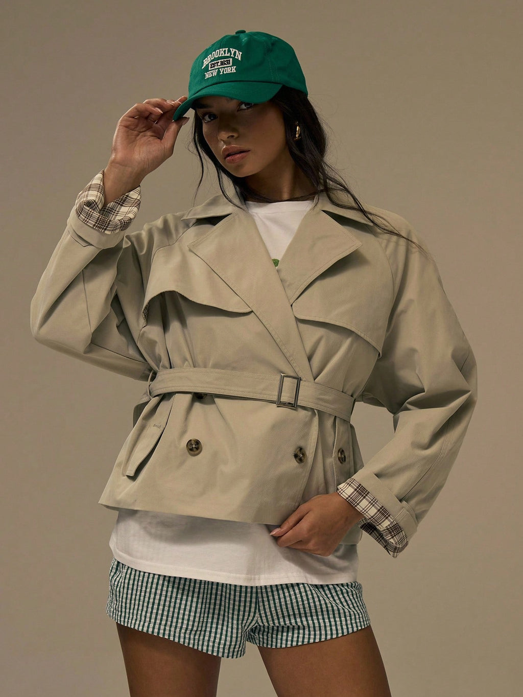 Khaki Cropped Trench Coat