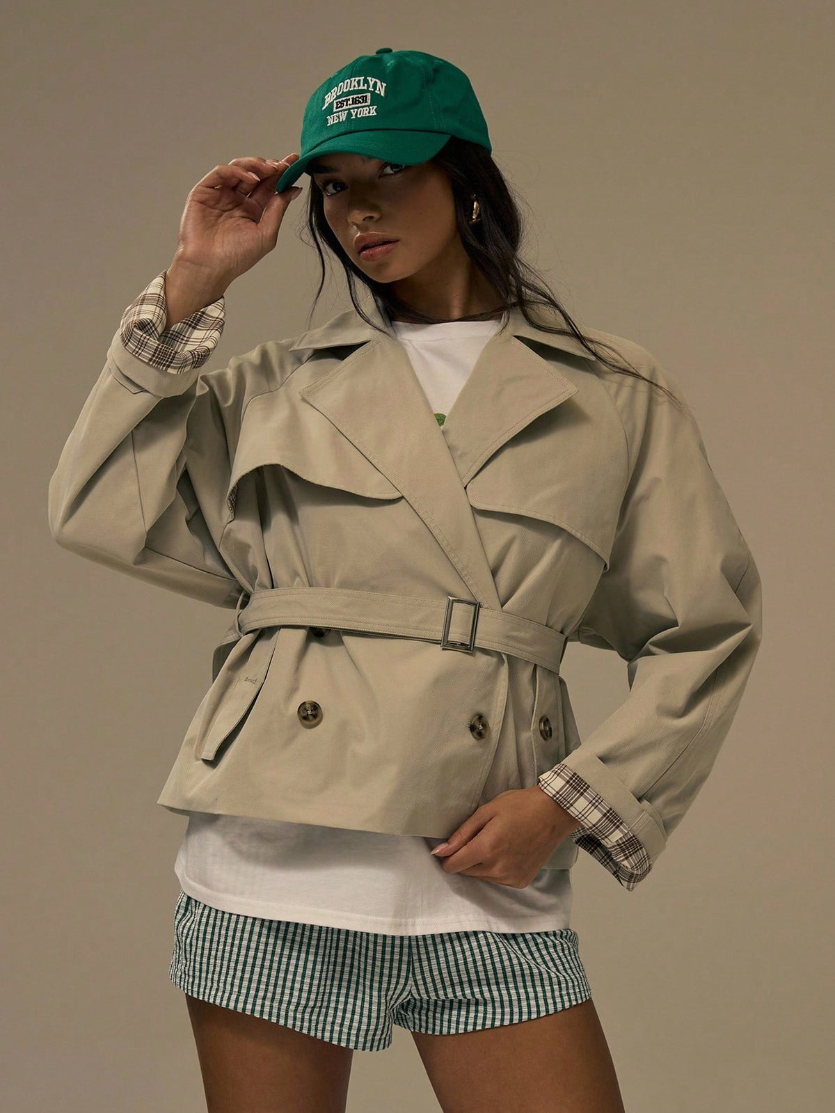 Khaki Cropped Trench Coat
