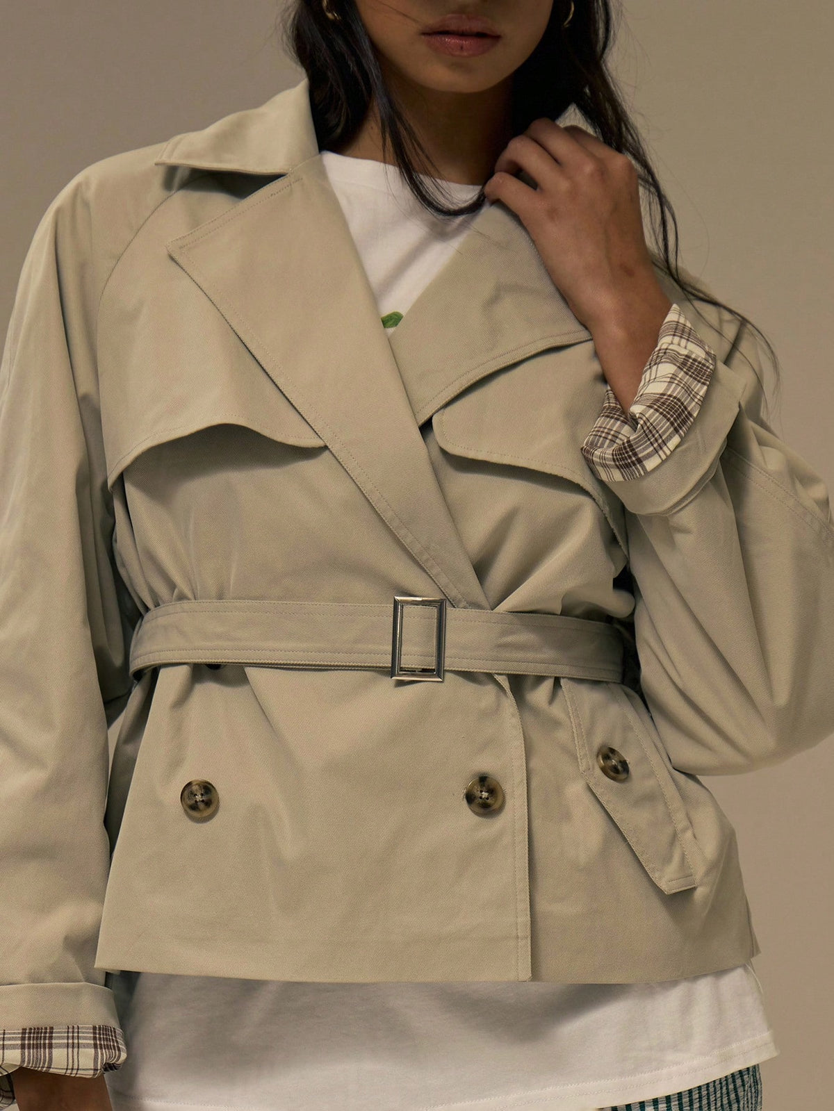 Khaki Cropped Trench Coat
