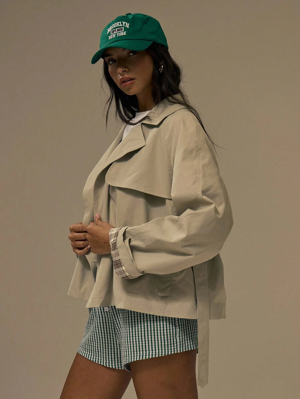 Khaki Cropped Trench Coat