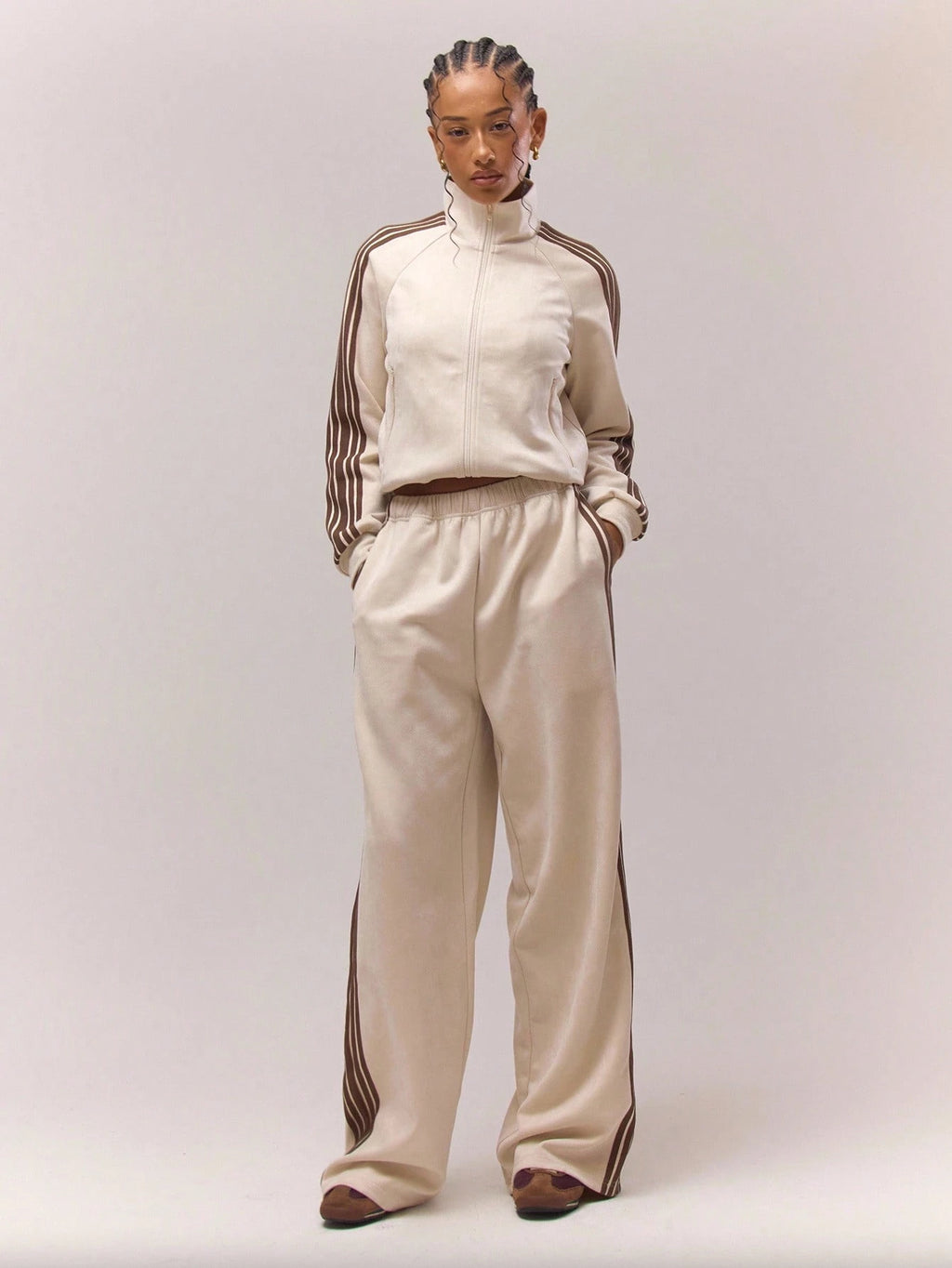 Cream Faux Suede Wide Leg Joggers