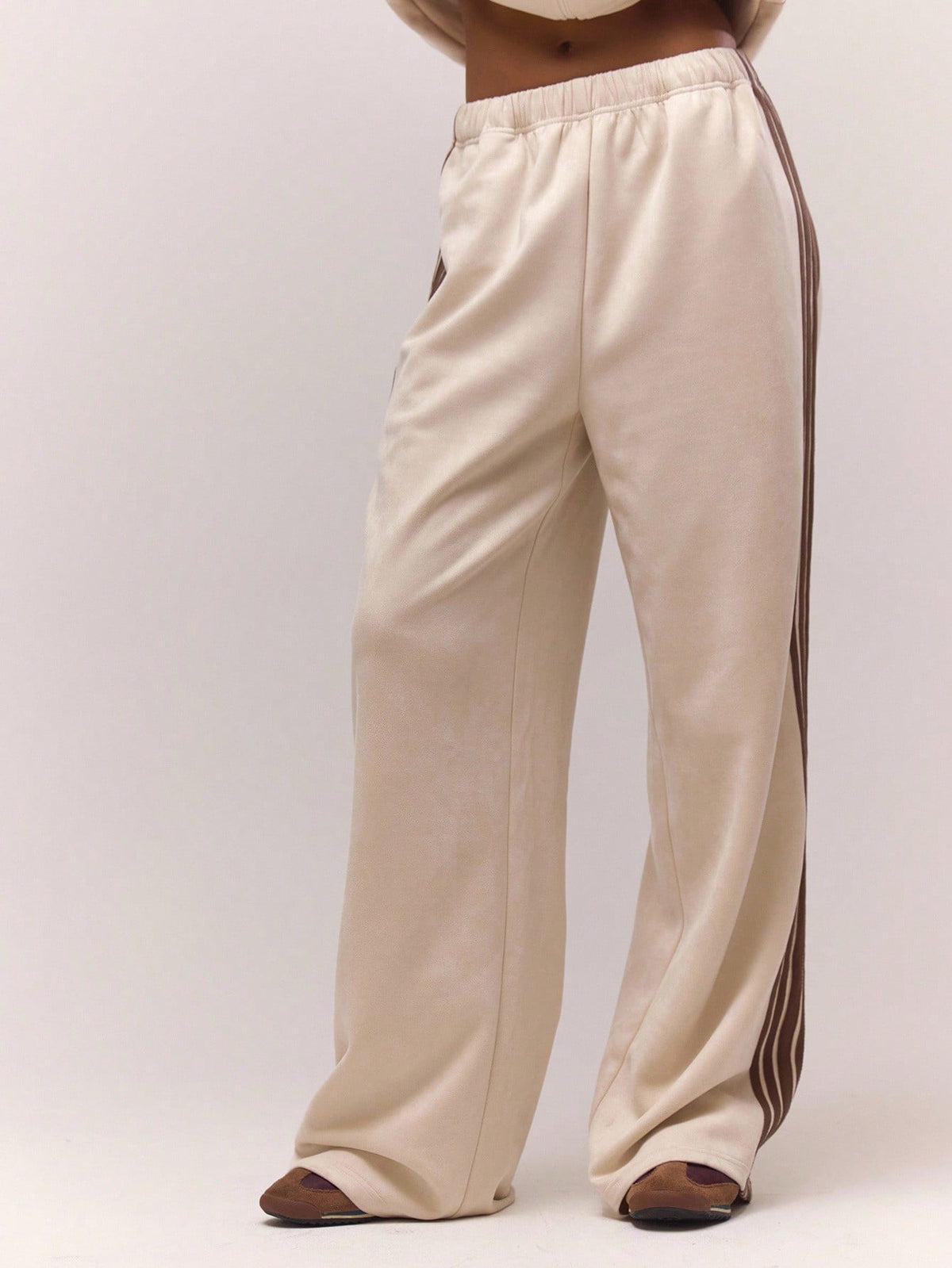 Cream Faux Suede Wide Leg Joggers