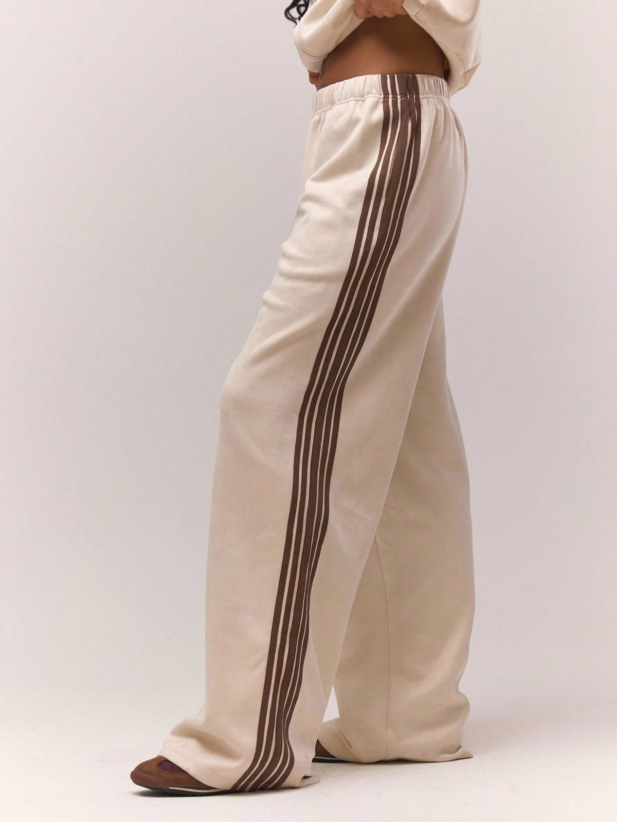 Cream Faux Suede Wide Leg Joggers