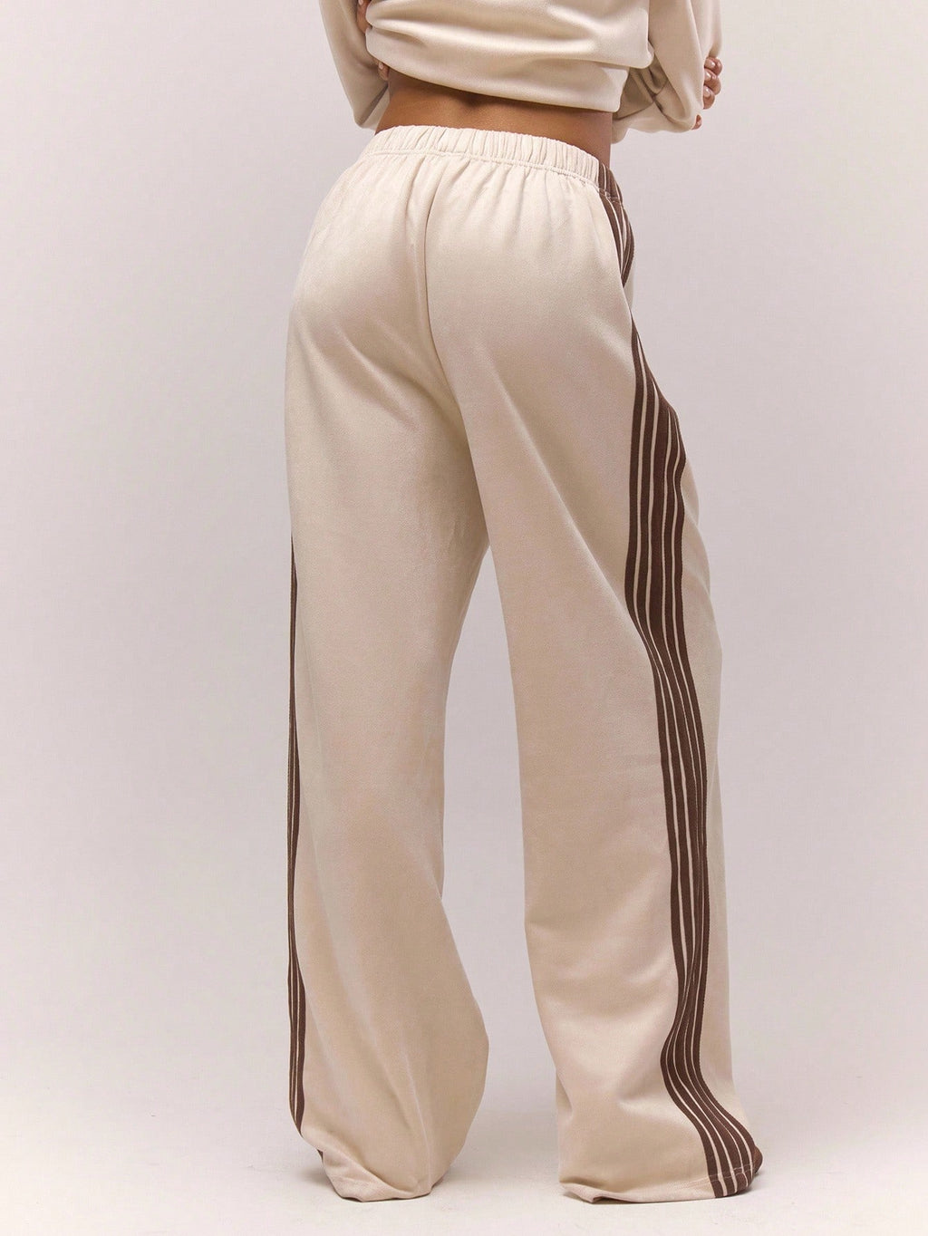 Cream Faux Suede Wide Leg Joggers