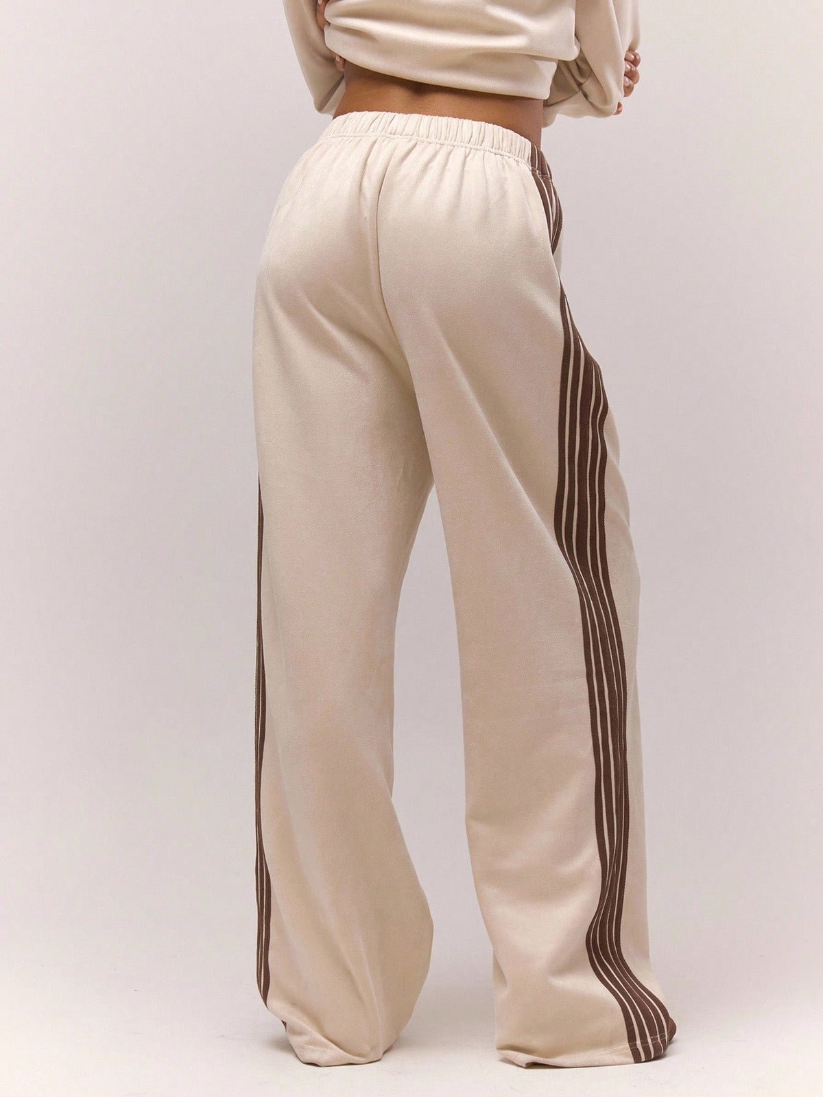 Cream Faux Suede Wide Leg Joggers