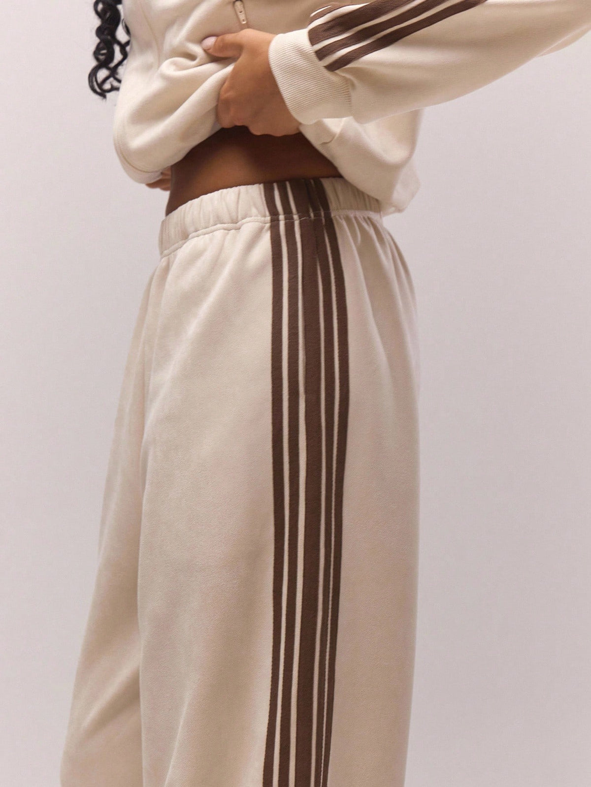 Cream Faux Suede Wide Leg Joggers