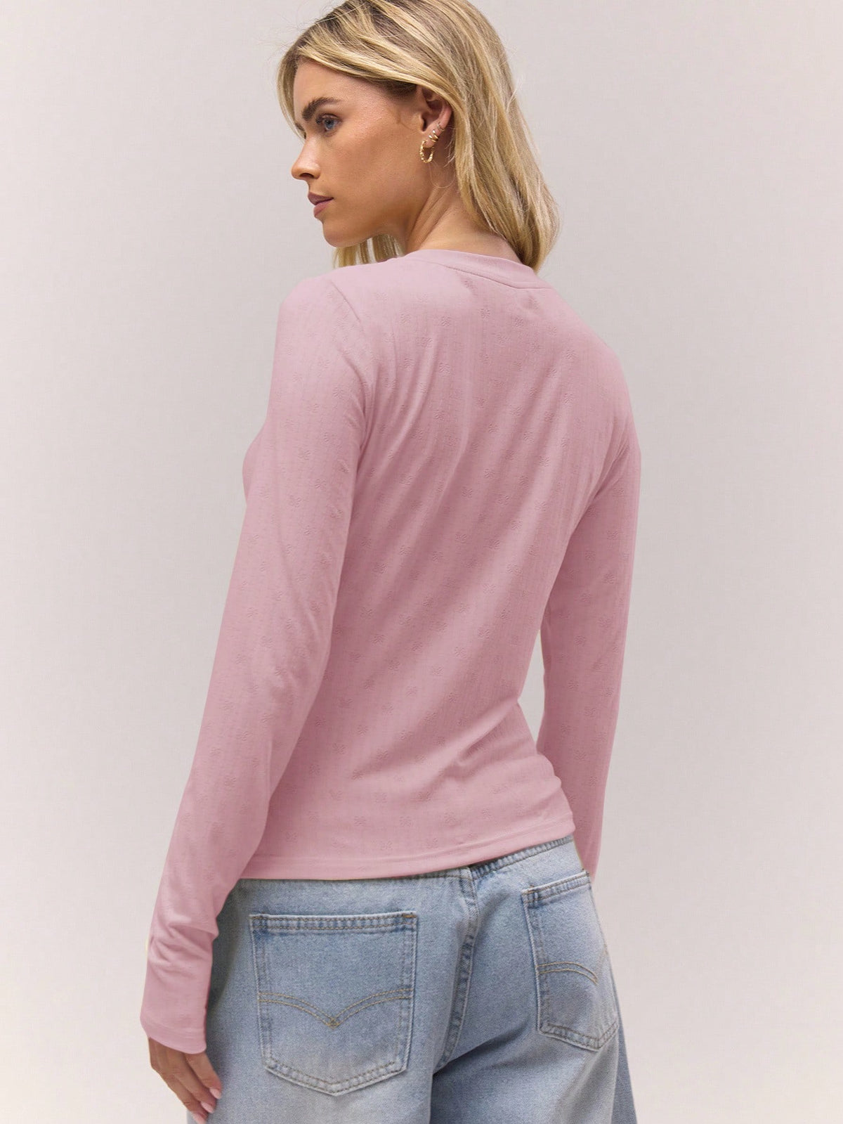 Baby Pink Button Henley Top