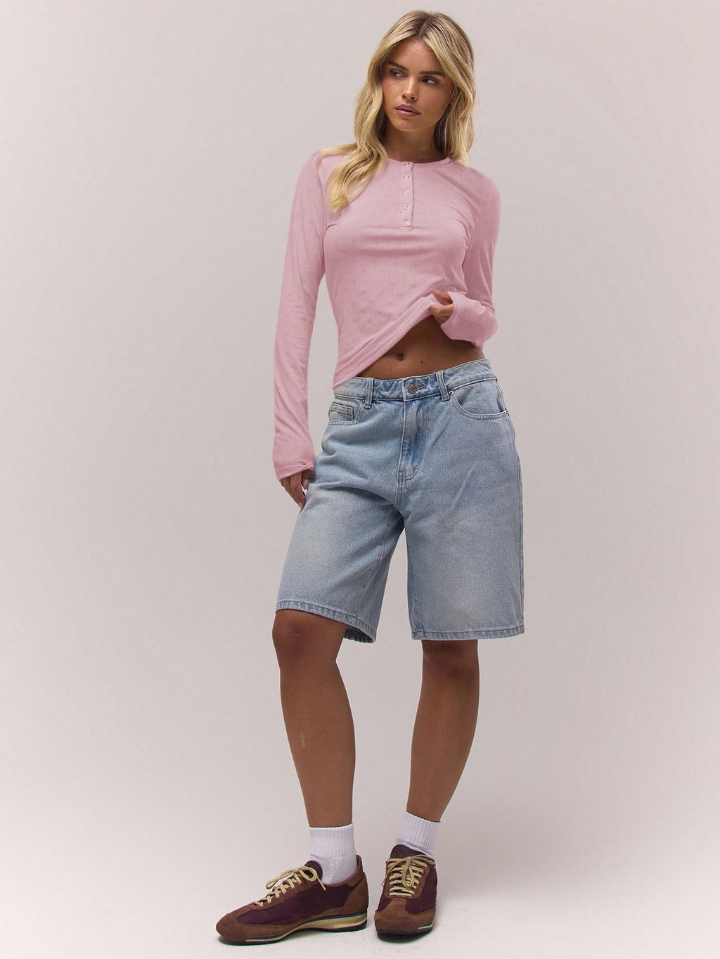 Baby Pink Button Henley Top