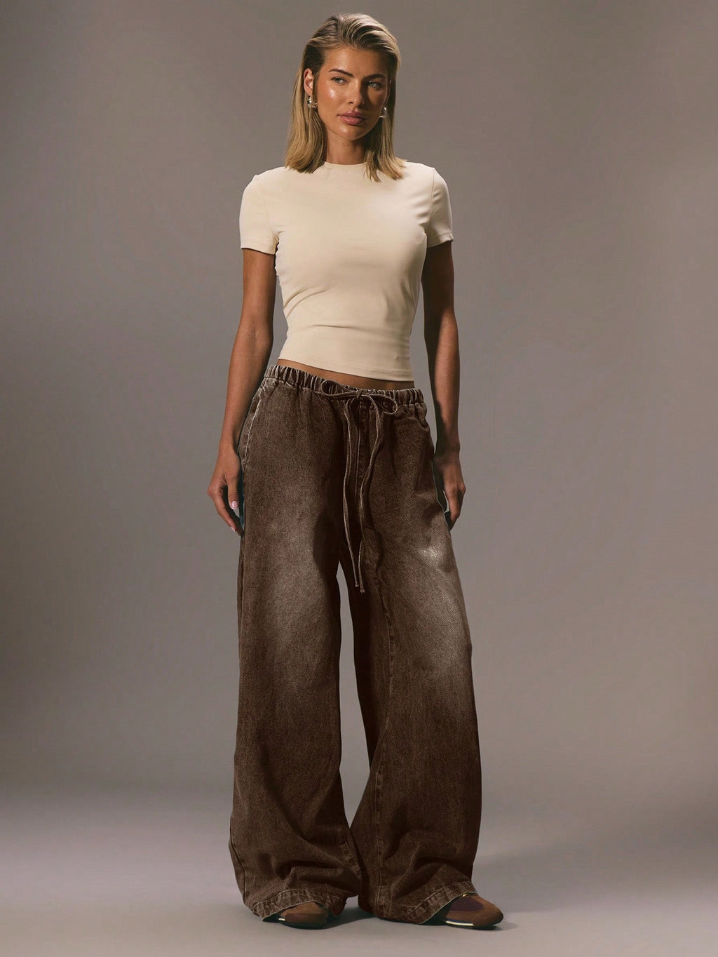 Brown Wide Leg Denim Trousers