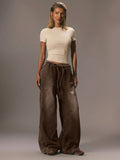 Brown Wide Leg Denim Trousers