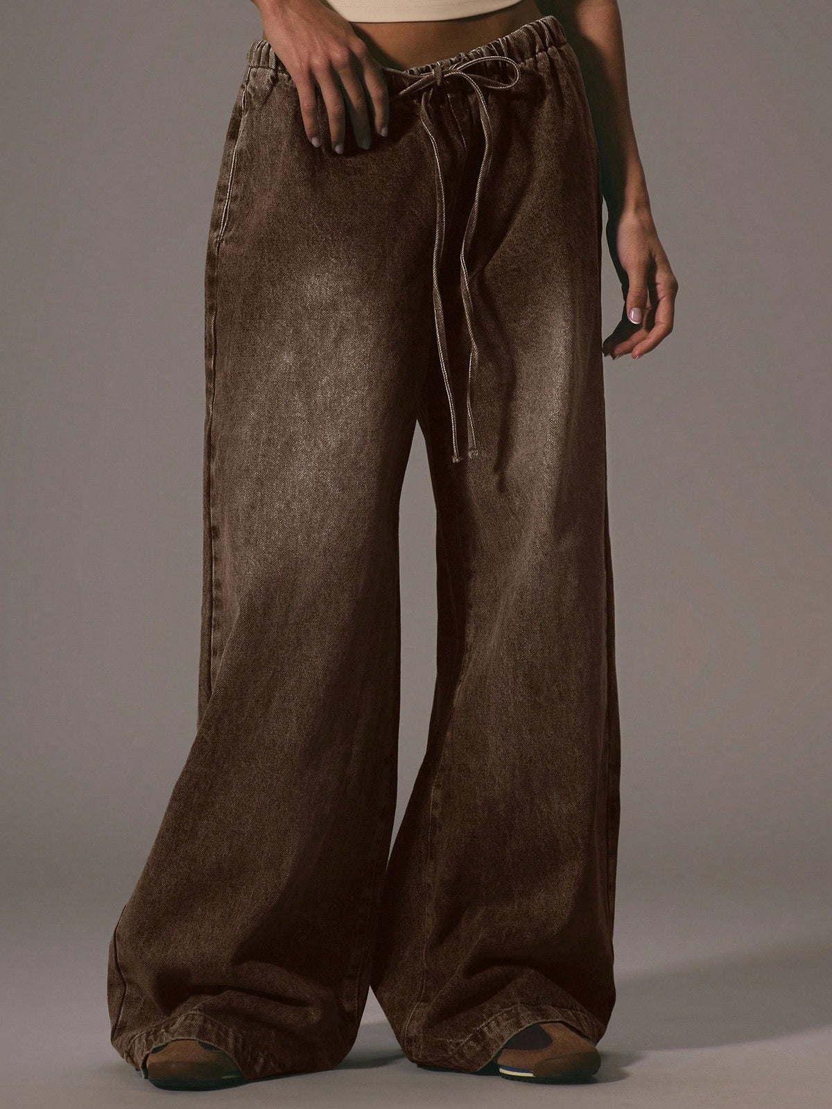 Brown Wide Leg Denim Trousers