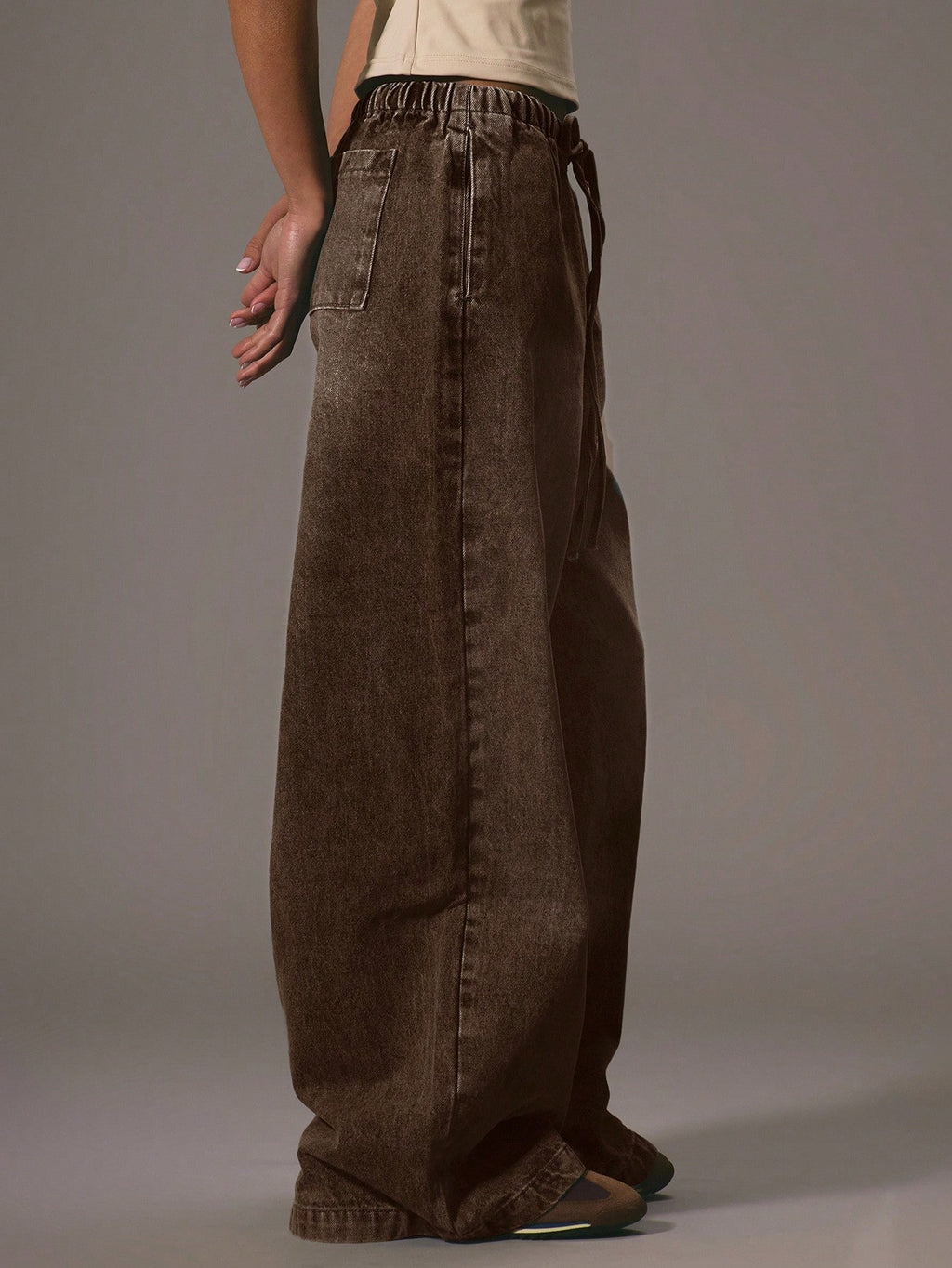 Brown Wide Leg Denim Trousers