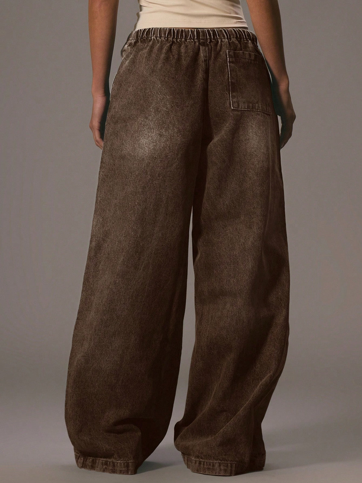 Brown Wide Leg Denim Trousers